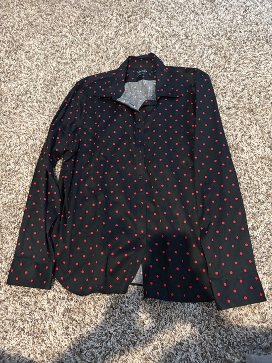 Ralph Lauren Tops - This Lauren Ralph Lauren polka dot blouse is a non-iron, XXL women’s blouse